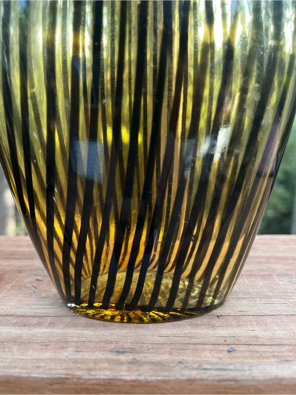 Art Deco style Amber Black stinger Stripe Sculptural Glass Vases Set of 2